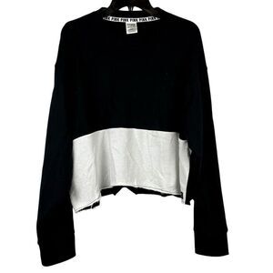 PINK Victoria’s Secret Color Block Cropped Sweatshirt Snap Sleeves Large
